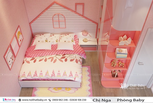 Phòng ngủ bé gái màu hồng nhạt dễ thương